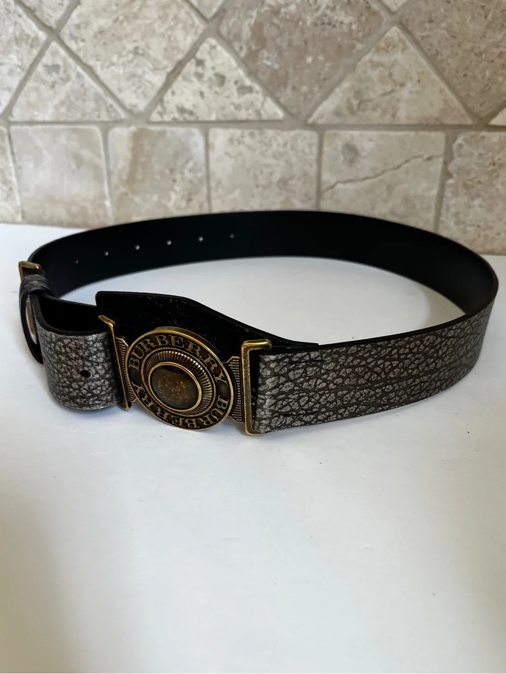 RARE Burberry Prorsum Leather and Brass Logo Toggle Buckle Belt